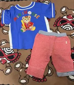 ミキハウス　人気のレトロベア柄　復刻デザイン？　ユニフォーム風tシャツ　パンツ