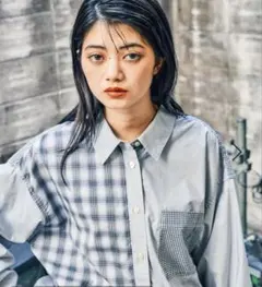 ニコアンド　クレイジーパッチワークシャツ　未使用　ブラック　Lサイズ