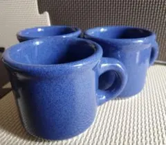 平成レトロ　青色 陶器製 マグカップ 3個セット