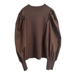 美品✨パフスリーブ春秋ニット 異素材ドッキング　フリーサイズ　ブラウン