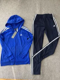 新品未使用ブルー×ネイビージャージセットアップ160センチアディダス
