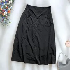 《ミュー》 フレアスカート L ブラック ウエストゴム 薄手 ポケット付き