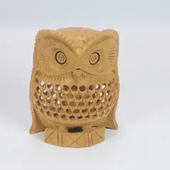 木彫り フクロウ 透かし彫り 置物 インテリア オブジェ 縁起物