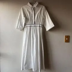 ホワイトシャツワンピース 長袖 黒ライン