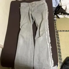 フリンジ付きグレー フレアデニム