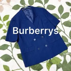 バーバリー ダブルジャケット 半袖 紺ブレ ウール100% 13BR L〜XL