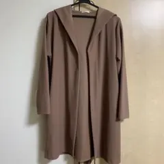 シネマクラブ　ピンクブラウン フード付き 長袖ロングカーディガン