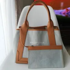 バレンシアガ　カバス　キャンバス　キャメル　ライトブルー　デニム　レザー　本革