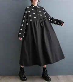 大きいサイズ レディース ワンピース　ドット　春 秋冬 新品 長袖