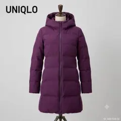 UNIQLO ロングダウンコート フーディー パープル S 防風 撥水 通勤のサムネイル