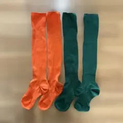 サッカーソックス 2足セット オレンジ グリーン