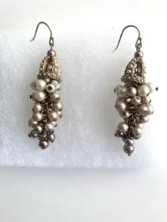 パールとメタルのフリンジピアス