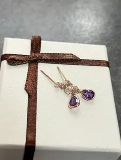 k10ピアス　ピンクゴールド　10金ピアス　アメジスト　ジルコニア　K10PG
