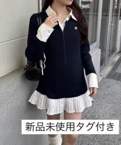 NICE CLAUP ドッキングプリーツワンピ ネイビー