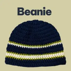 ビーニー ハンドメイド 手編み ニット帽 編み物 ボーダー　クラッシャーハット