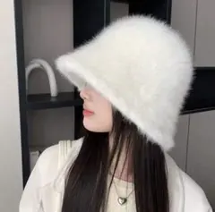 SHEIN ラビットファー　バケットハット　アイボリー