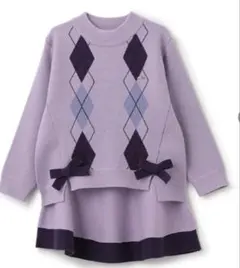 最終お値下☆紫色アーガイル柄ニットセットアップ
