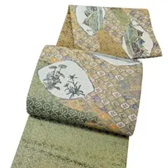 A 85袋帯　手彫木版染　大太鼓　金通　美品　リバーシブル　正絹