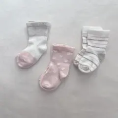 ベビー靴下 3足セット ピンク・ホワイト・グレー
