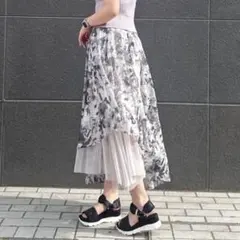 トランテアン ソン ドゥ モード　アシメレイヤードマルチプリントシアースカート