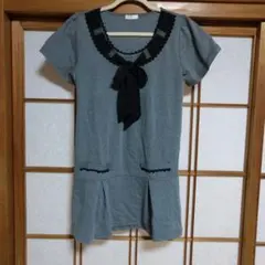 axesfemme リボン付きチュニック 黒 グレー 千鳥格子