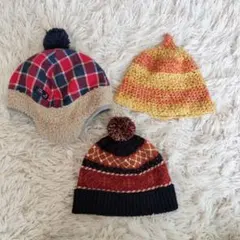 ニット帽3点セット ポンポン付き　キッズ