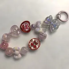 ビーズストラップスマホ携帯ハンドメイドピンク系