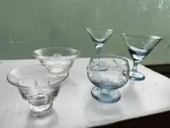 廣田硝子　切り子　昭和レトロ　お猪口　ミニグラス　ミニ　ガラス　器　5つセット