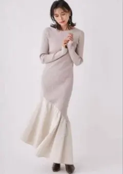 FRAY I.D アシメ切替リブニットコンビワンピース