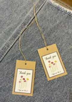 紐付き　サンキュータグ　下げ札　値札　花/クラフト紙