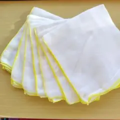 【新品】無地白ガーゼ 縁黄色　7枚セット
