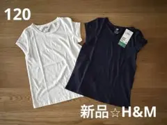 【お値下げ】新品⭐︎H&M 白紺カットソー半袖　120のサムネイル