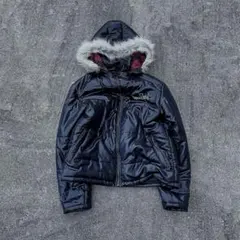 archive 英字fur hoodie down jacket y2k