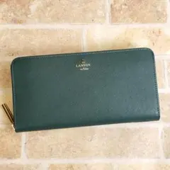 未使用 ランバンオンブルー ☆ レザー ラウンドジップ 長財布 グリーン 財布