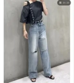 MOUSSY デニムパンツ HW CRASH LOOSE STRAIGHT 26
