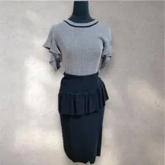 【新品】 フリル セットアップ 千鳥柄 ツーピス フォーマル ブラック タイト