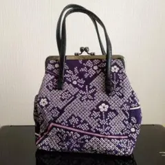 がま口 紫色 花柄 ミニ 和装用バッグ 和柄
