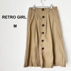 レトロガール ロング丈フレアスカート ベージュ 綿100％ ウエストゴム