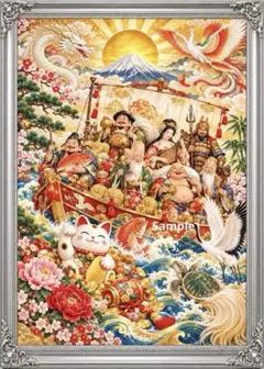 黄金の福づくし＊七福神と宝船＊開運和風アート