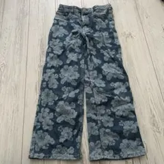 花柄デニムロングパンツ 135 ハイビスカス柄　デニム