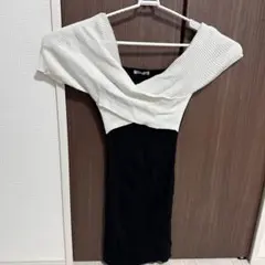 オフショルダー ミニワンピース L ホワイト/ブラック