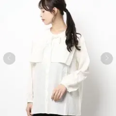 Samansa Mos2 blue ビック衿ブラウスホワイト