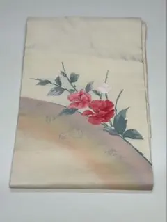 名古屋帯　花柄　クリーム色