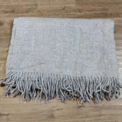 グレー ウール混紡 フリンジマフラー