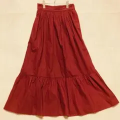 ナノベース ティアード ロングスカート ギャザー フレア（F）ボルドー