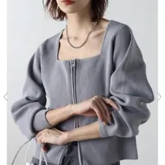 Bonjour Sagan スクエアネックダブルジップカーディガン　グレー