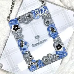 W615 ホイップデコ　硬質トレカケース 青 白 シルバー マーブル 王冠