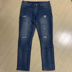 AKM エイケイエム ダメージ加工 リペア加工 スウェット デニムパンツ M