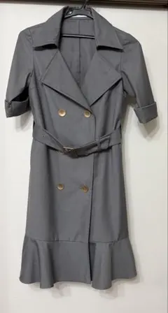 グレー 半袖 ミニワンピース トレンチコート風