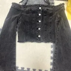 SHEINオフショルダー ブラックデニム トップス